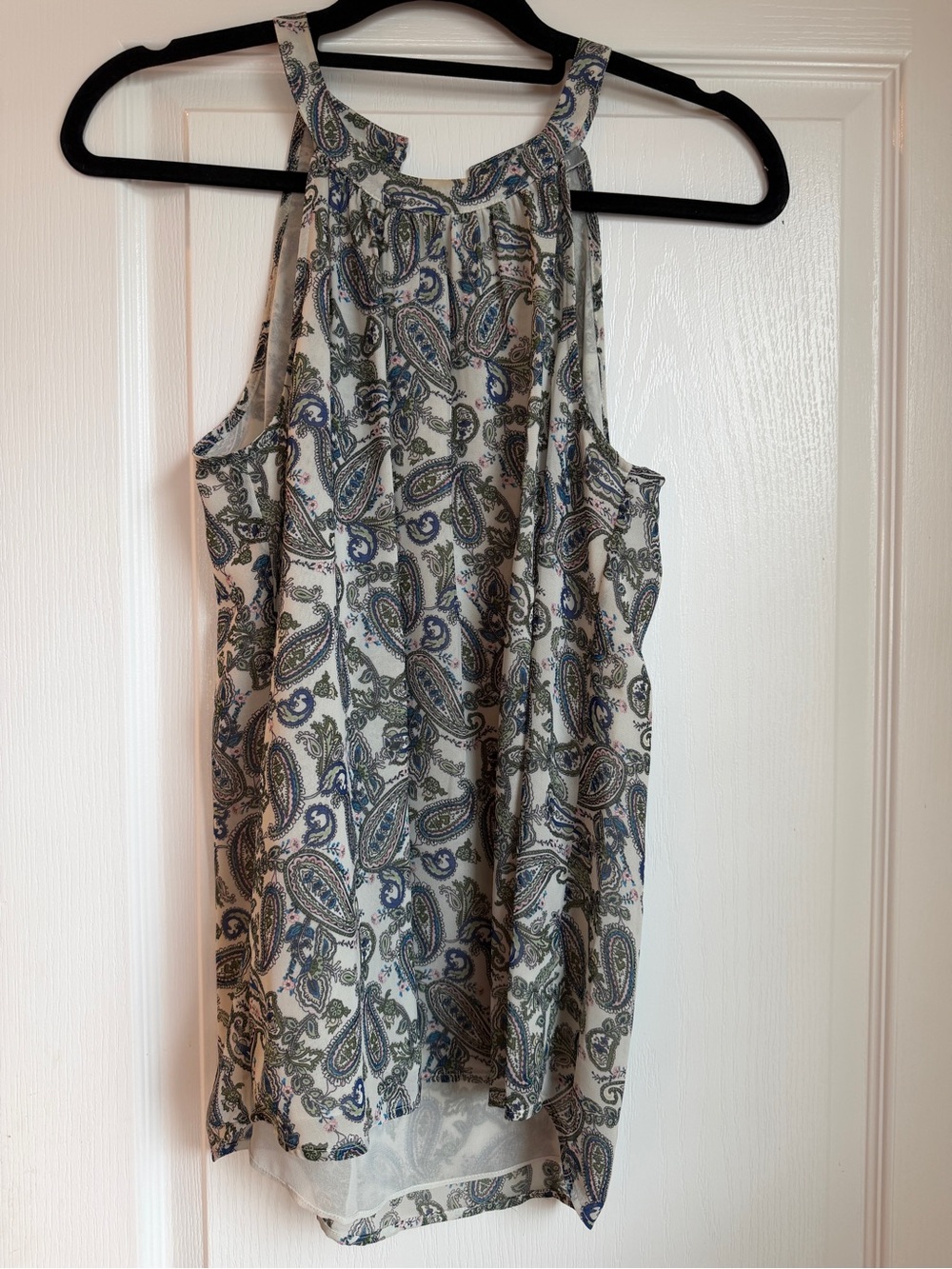 Daniel Rainn White Paisley Halter Tank with Blue & Green Accents